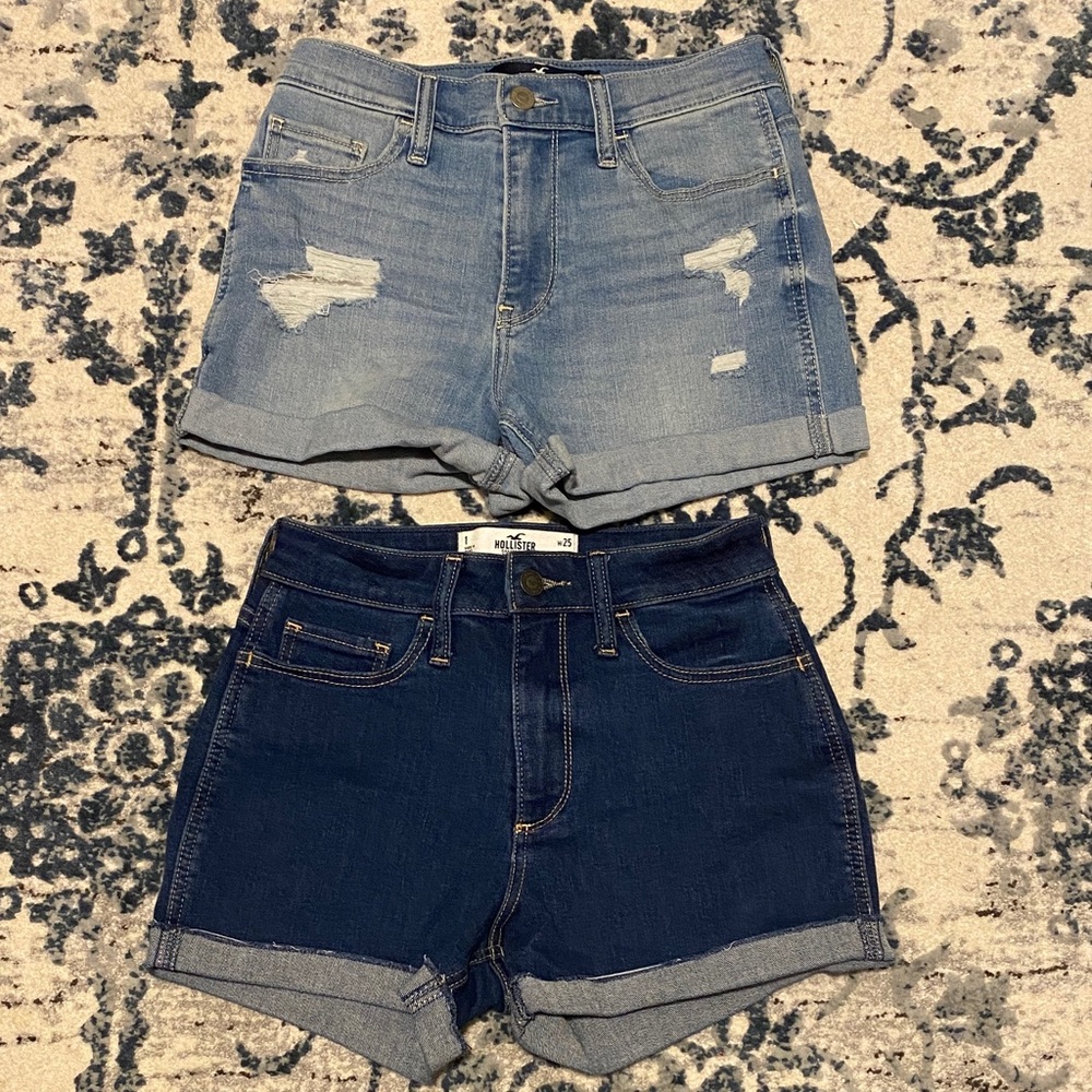 Hollister Light and Dark Blue Jean Shorts